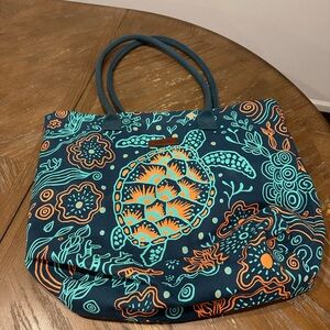 Sandcloud Navy and Orange Turtle Print Tote Bag